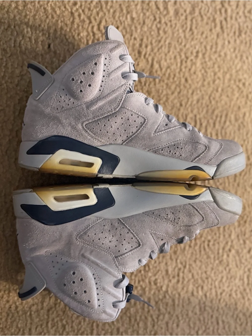 Jordan Light Gray Suede High-Top Sneakers with Navy Jumpman